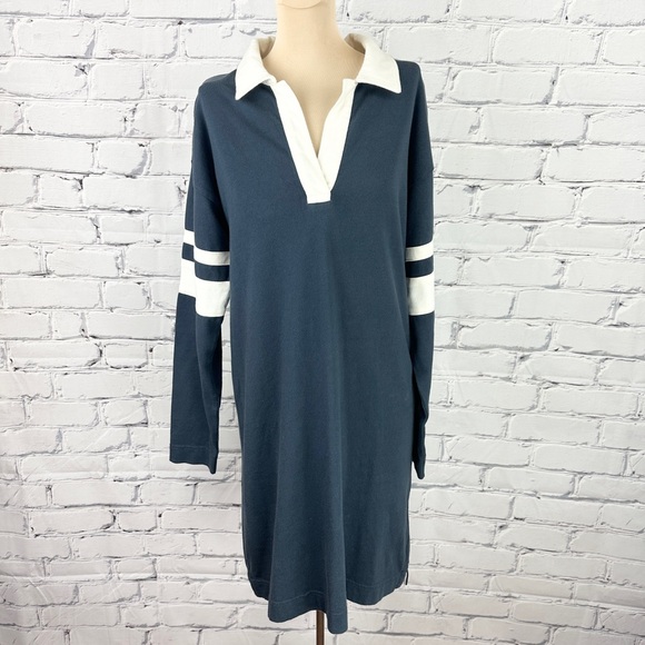 Faherty Sports Jersey Polo Dress Womens Small Long Sleeve Sea Storm Blue Rugby - Picture 2 of 14